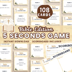 5 seconds Bible Game, Youth Group Trivia Card Games, Sunday School Party Games, Fun Church Game Night Printable