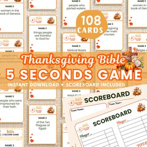 Thanksgiving Bible Game, 5 second Game, Thanksgiving Church Card Games, Sunday School Games, Church and Youth Group Game Printable