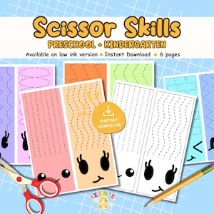 Hair Cutting Scissor Skills Practice, Toddler Printable Worksheet, Emotions Strip cutting for Kindergarten