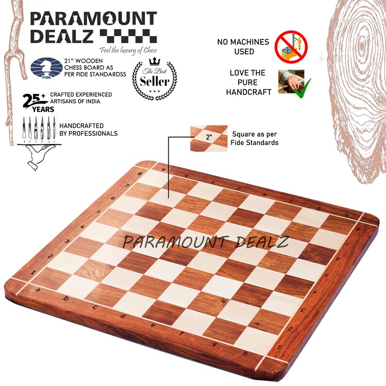 Chess Board Wood 21 Inches Large Wooden Handmade Luxury Etsy