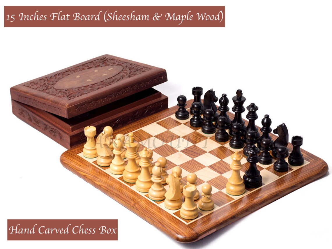 Hand Crafted 15 Solid Wooden Flat Chess Set With Chess Etsy