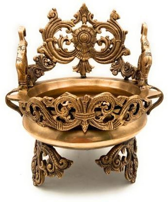 Brass Urli Traditional Urli Brass Bowl   Ganesha and elephant design Showpiece