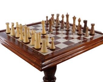 Chess Table Wooden | Handmade Folding Luxury Wood Board Game with Staunton Weighted Pieces Set - Modern Design Living Room Decor for Lovers