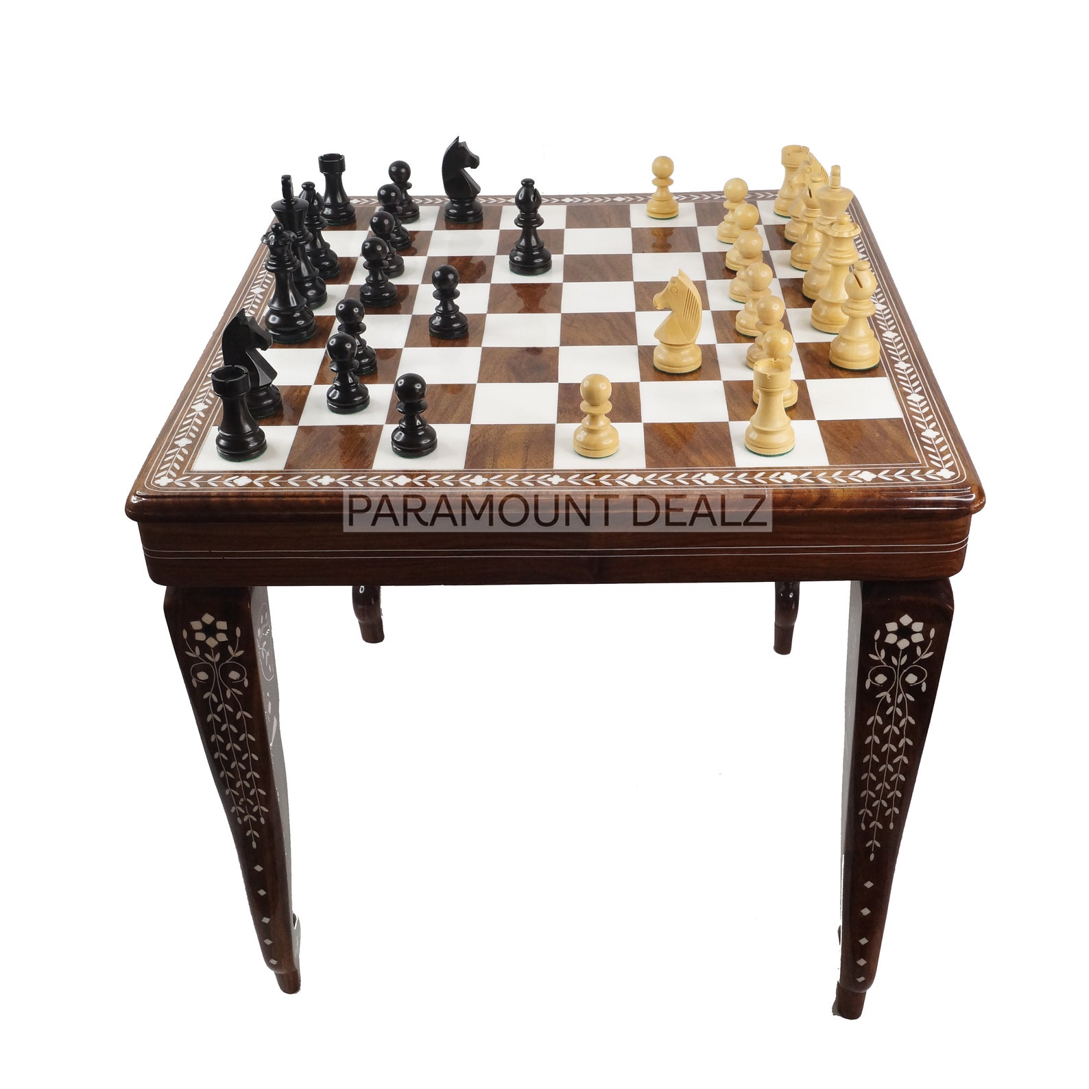 Inlay Wooden Chess Table Antique Design Hand Carved Folding Etsy