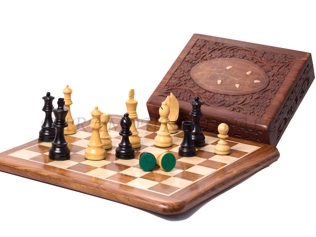 Hand Crafted 15 Solid Wooden Flat Chess Set With Chess Etsy