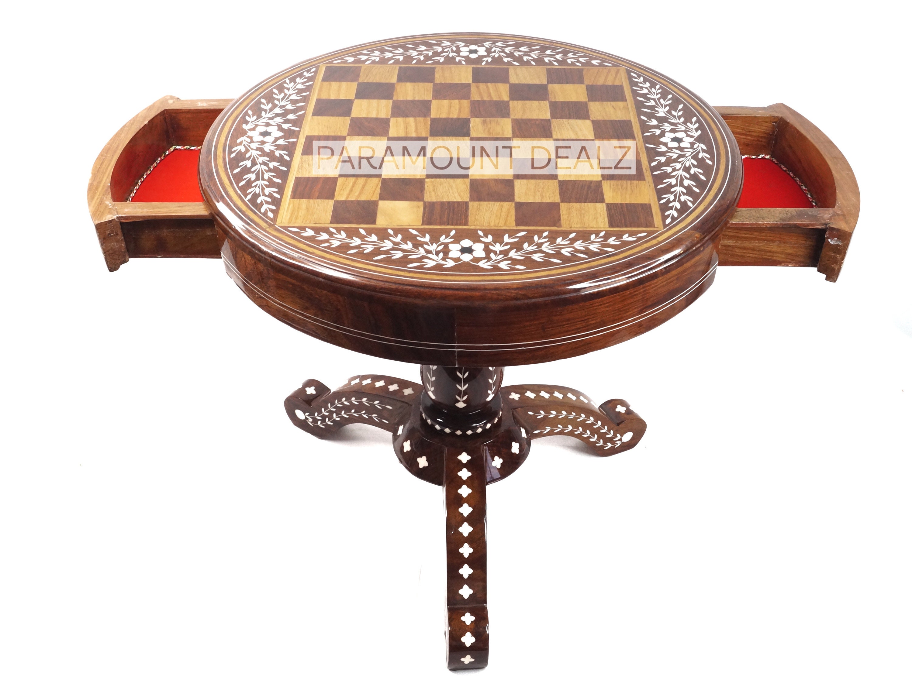 Chess Table Inlay Folding Handcrafted Vintage unique Wooden Etsy