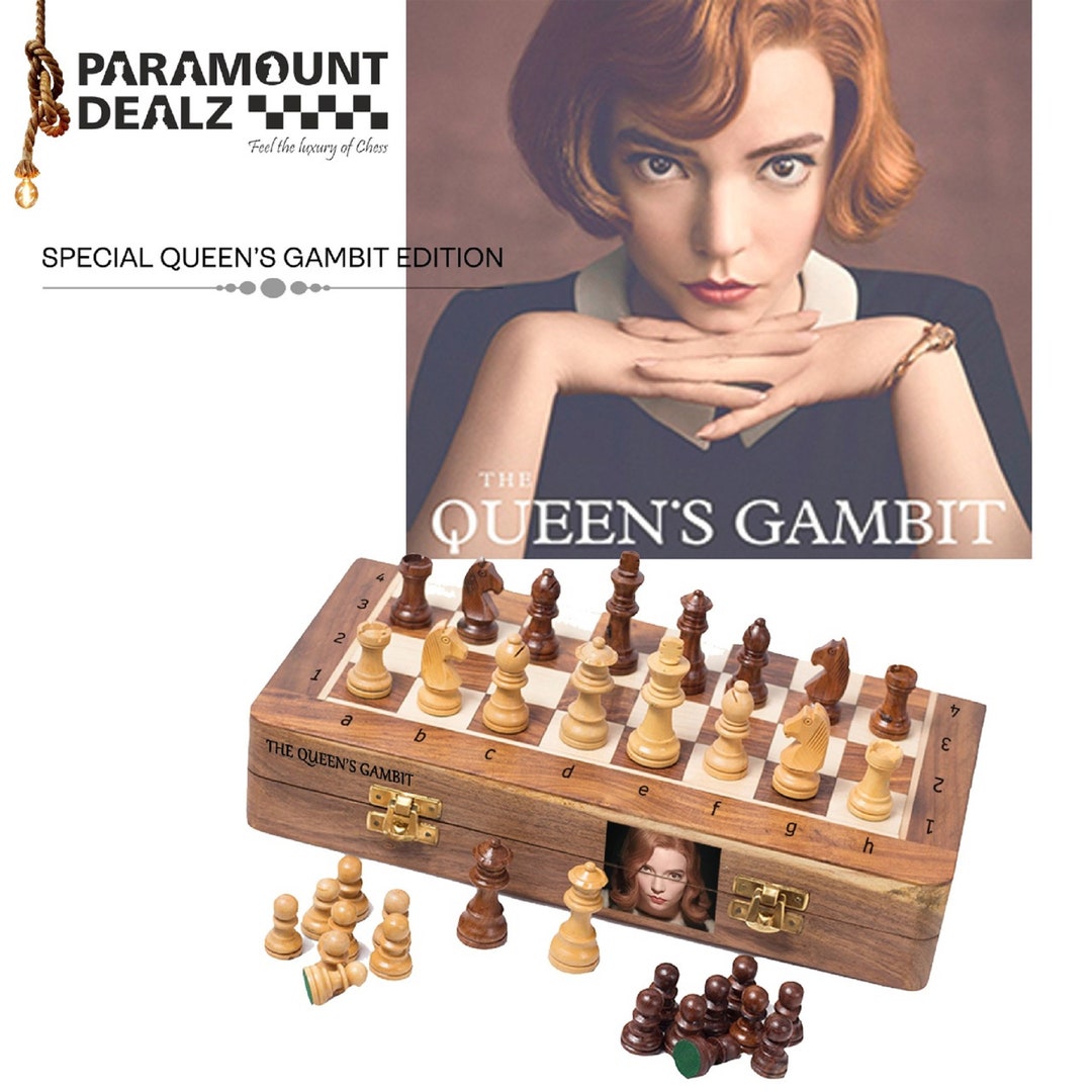 QUEEN'S GAMBIT Chess Set Chess Set W/ Wooden Board Etsy
