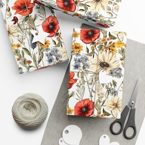 Vintage Botanical Wrapping Paper | Boho Floral Wrapping Paper | Elegant Wrapping for Anniversary Gift Birthday Gift for Daughter Mothers Day