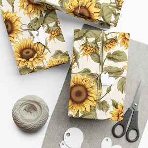 Elegant Sunflower Wrapping Paper - Perfect for Unique & Specialized Gift Giving, Summer Yellow Gender Neutral | Ecofriendly