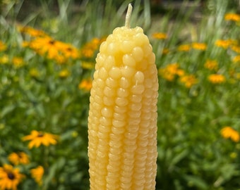 Corn Cob Beeswax Candle made with Pure USA Beeswax, Cotton Wick Unscented Sweet Corn Candle