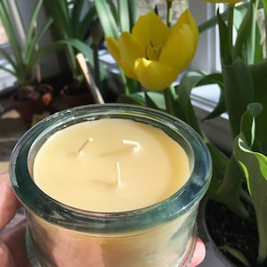 Beeswax Candle: Spanish Glass filled with Pure USA Beeswax in Kraft Gift Box, Great Gift Idea! Unscented, Lavender or Eucalyptus Pure Oils.