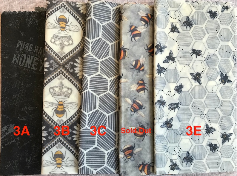 Beeswax Food Saver wraps LARGER sized 3-Pack or Singles Bee Themed Fabrics wraps Handmade in USA Pure USA Beeswax by Beekeepers, like Me image 5