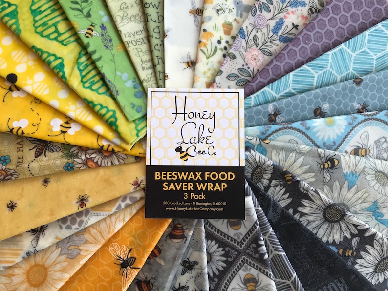 Beeswax Food Saver Wrap.  Used for wrapping food to keep it fresh.  Replaces plastic wraps.  We have many bee themed fabrics!  Our 3 pack is most popular.