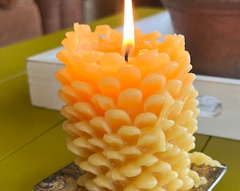 Beeswax Candle, Pine Cone Style - made with Pure, Natural, Unscented, USA Beeswax with Cotton Wick