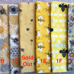 Beeswax Food Saver wraps LARGER sized 3-Pack or Singles Bee Themed Fabrics wraps Handmade in USA Pure USA Beeswax by Beekeepers, like Me image 3