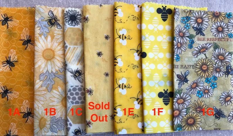 Beeswax Food Saver wraps LARGER sized 3-Pack or Singles Bee Themed Fabrics wraps Handmade in USA Pure USA Beeswax by Beekeepers, like Me image 3