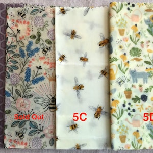 Beeswax Food Saver wraps LARGER sized 3-Pack or Singles Bee Themed Fabrics wraps Handmade in USA Pure USA Beeswax by Beekeepers, like Me image 7