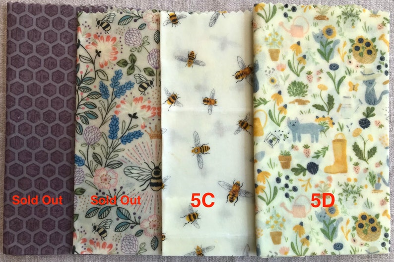 Beeswax Food Saver wraps LARGER sized 3-Pack or Singles Bee Themed Fabrics wraps Handmade in USA Pure USA Beeswax by Beekeepers, like Me image 7