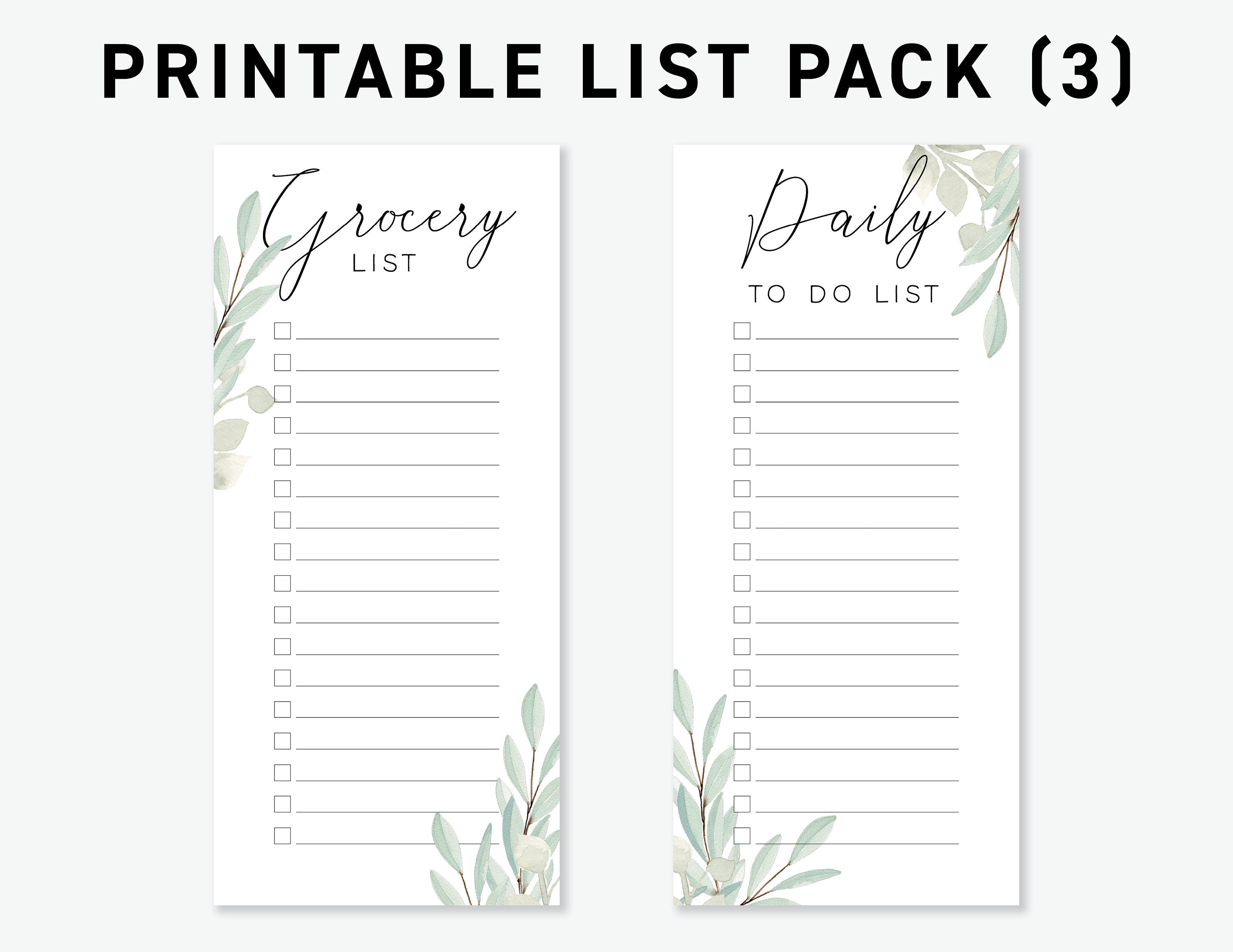 Printable List 3 Pack | Digital Download | Green Foliage to Do List - Etsy