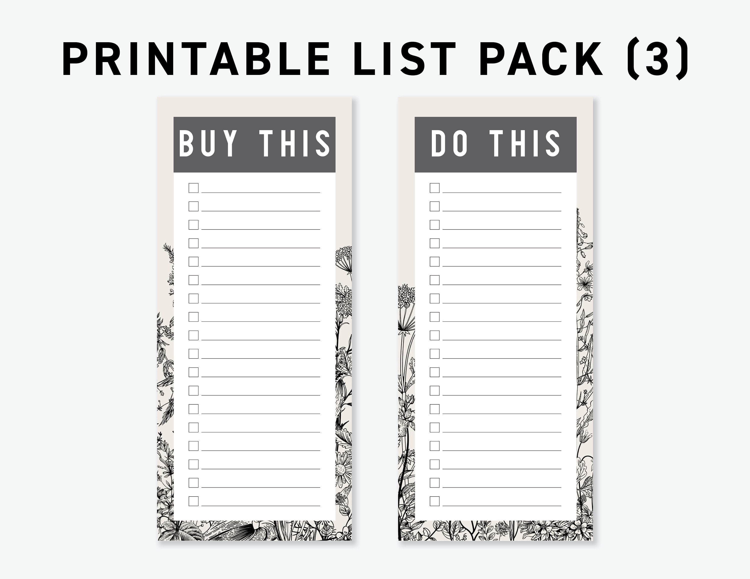 Printable List 3 Pack | Digital Download | Gray Botanical to Do List - Etsy