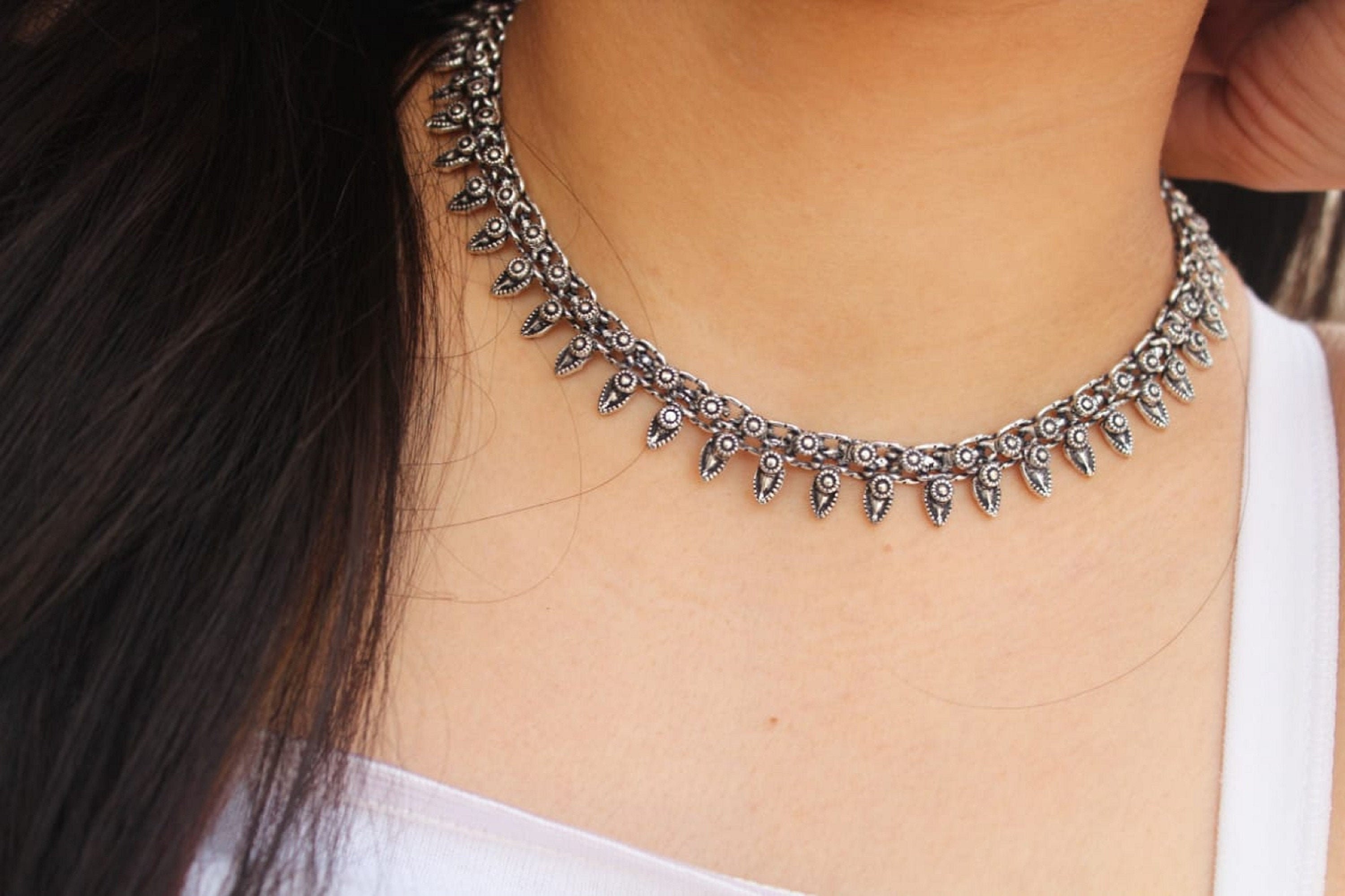 Leaf Necklace Silver Choker Necklace Fashion Jewelry German Silver Indian Jewelry Oxidised Jewellery Oxidized Jewelry Silver Necklaces Etsy