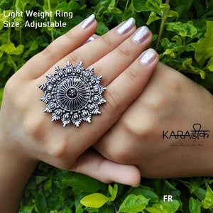 Adjustable Silver Ring, Boho Rings, Silver Statement Ring, Floral Ring, Big Silver Ring, Hippie Accessories, Silver Rings