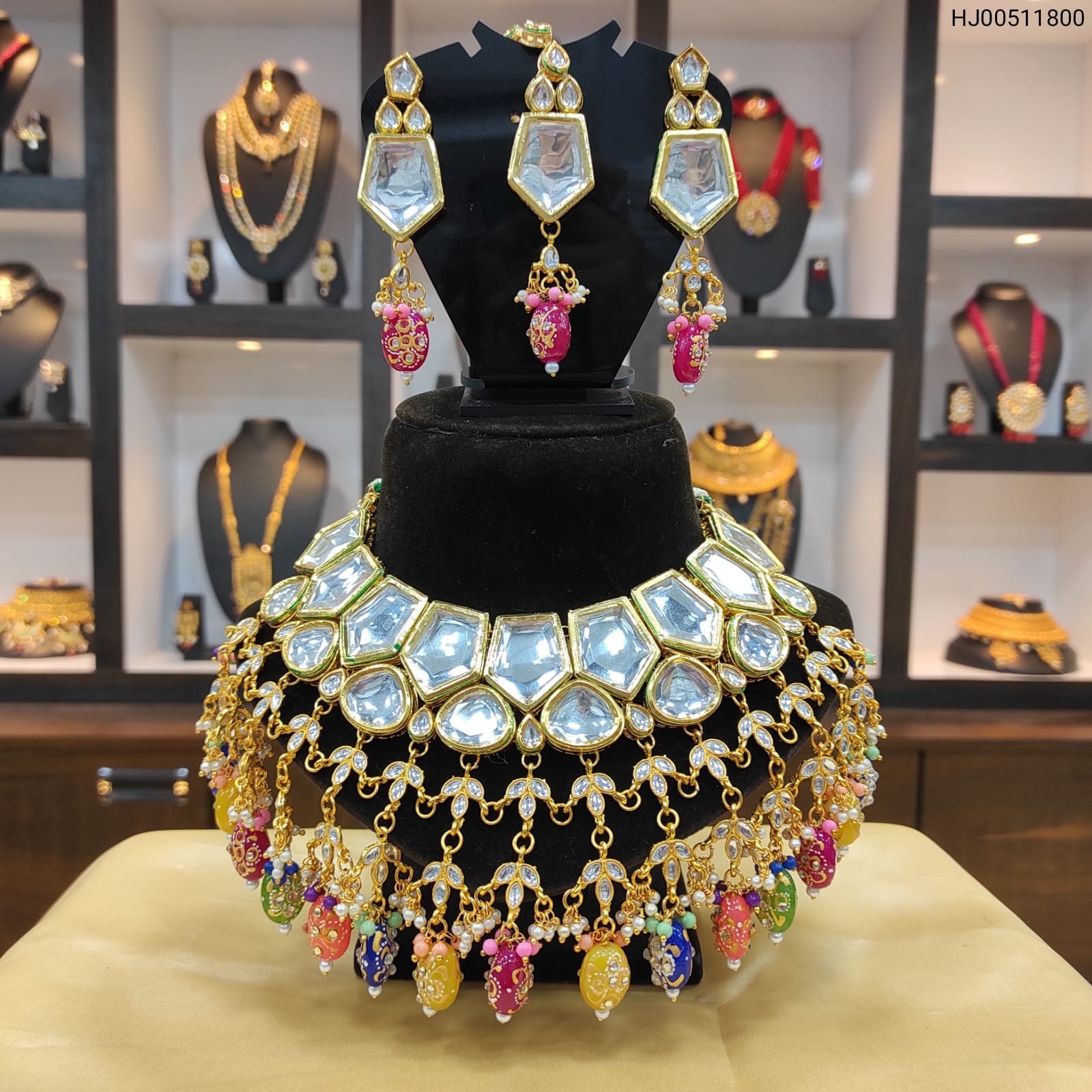 Gold Plated Traditional Bikaneri Kundan Meena Pearl Heavy Bridal