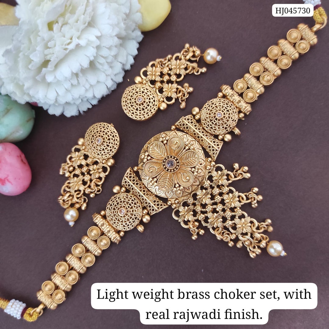 South Indian Gold Plated Jewellery Set south Indian Necklace Choker Necklace Choker Set Bollywood Jewelry Indian Jewelry Gifts Etsy