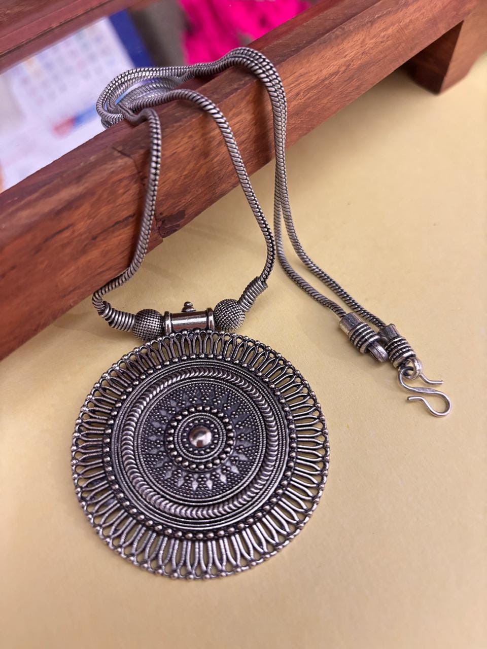 Set Di Gioielli Indiani Tradizionali Bohémien - Collana Con Ciondolo A Fiocco E Orecchini In Argento Anticato Ossidato, Regalo Etnico Per Donna, Festa E Cerimonia