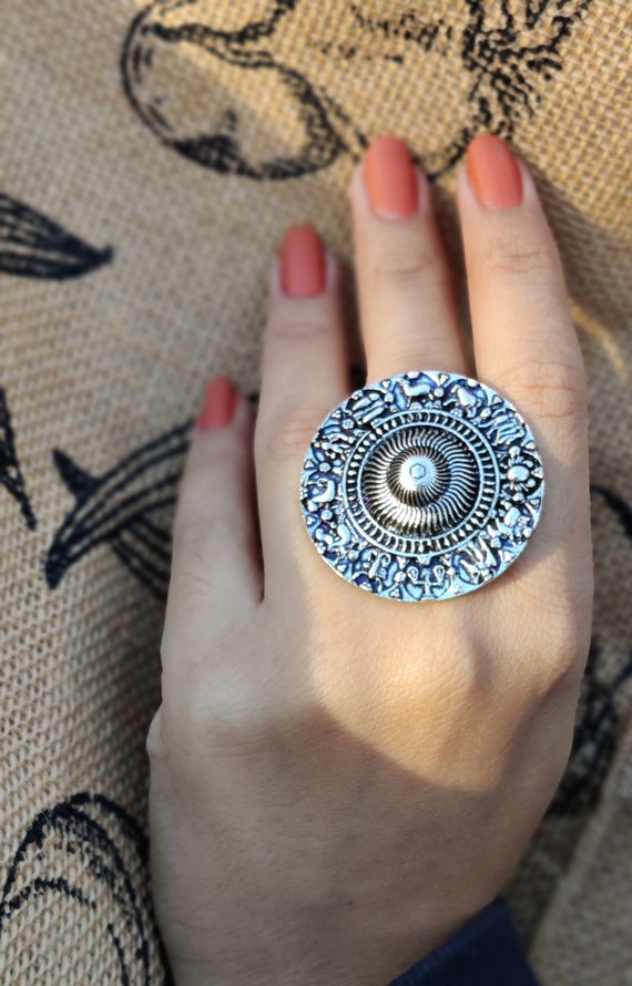 Bollywood Trending Oxidized Silver Plated Adjustable Ring Fashion Jewelry  Women Free Shipping 