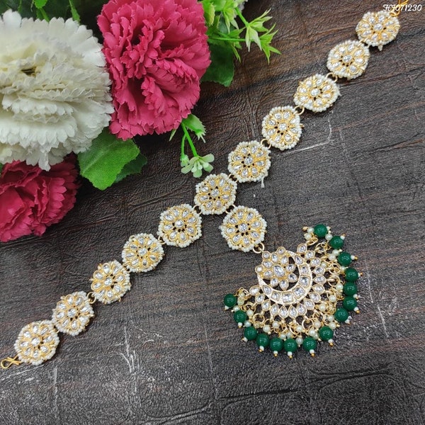 Delicada Maang tikka/ Kundan Tikka/ Joyería india/ Joyería de boda india/ Joyería paquistaní/ Jhoomer/ Matha patti/ Joyería de frente india