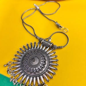 Handcrafted Oxidized Pendant Necklace | Antique Silver Boho Jewelry | Vintage Ethnic Statement Pendant | Tribal Oxidised Necklace
