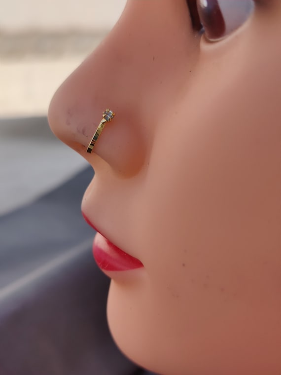 Gold Nose clip, Sleek Nose Clip, White Gold Nose Pin, CZ Diamond Gold Nose  Stud, flower shaped nose stud