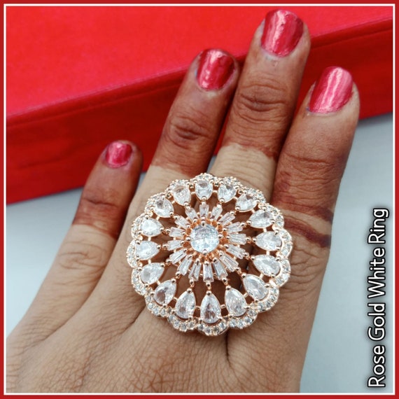 Beautiful flower shape American diamond ring, big size