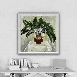 Original Ölgemälde Maiglöckchen - Florale Stillleben Kunst - Cottagecore Wand Dekoration - Rustikale Wildblumen