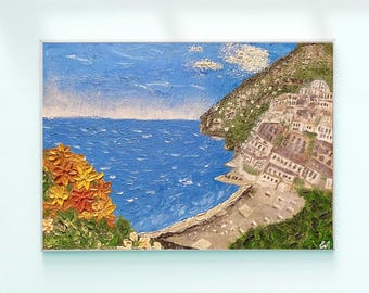 Amalfi Coast Oil Painting – Original Impasto, Mediterranean Seaside Art