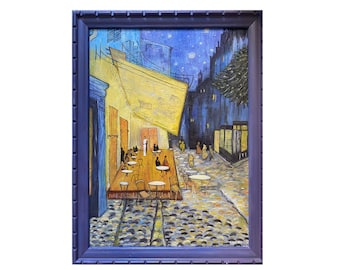 Vincent Van Gogh Night Street Cafe Terrace Oil Painting Reproduction Purple Wooden Framed French Cityscape Restaurant Decor Cafe Bar Gift