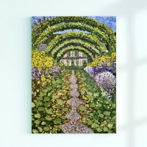 Monet&#39;s Garden Oil Painting: Giverny Flower Arch, French Landscape (23x15 in)