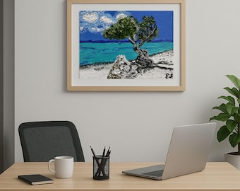 Caribbean Seascape - Aruba Island Landscape - Divi Tree Oil Painting Framed Art From Germany Halle