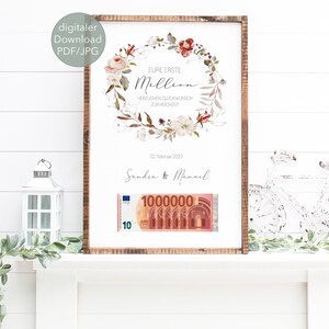 Geldgeschenk | erste Million | Hochzeitsposter | DOWNLOAD | Hochzeitsgeschenk | Hochzeit | Liebe | Geschenk Brautpaar | personalisiert |