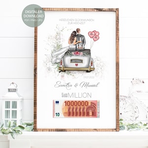 Geldgeschenk Hochzeitsposter zum Ausdrucken mit Namen erste Million Geschenk Brautpaar personalisiert