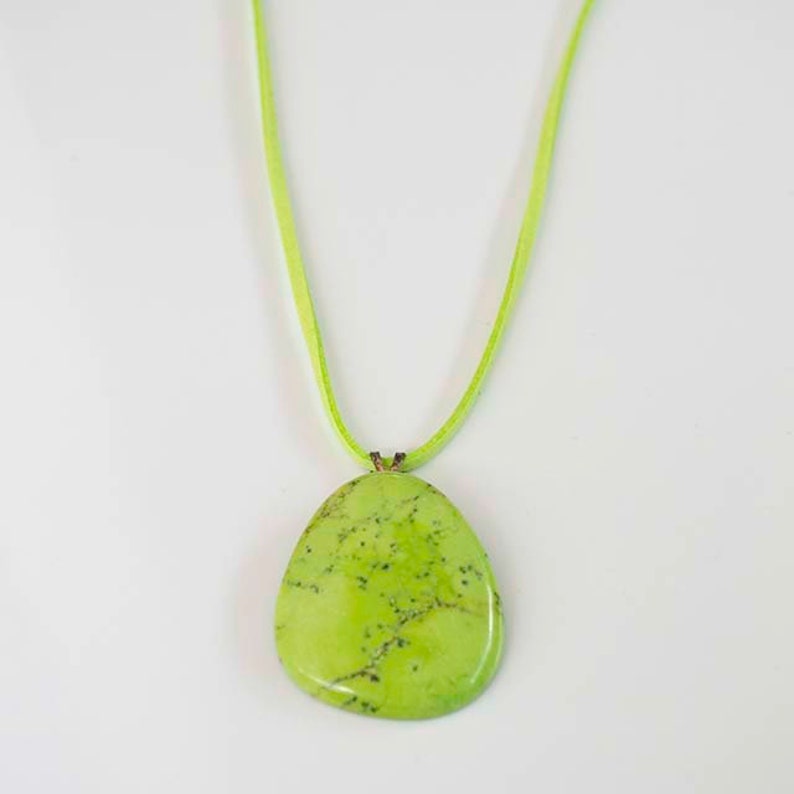 Pendant Necklace Unusual Pedant, Green Pendant Necklace Apple Green Magnesite Pendant Necklace
