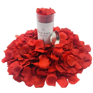May include: A container of red rose petals, labeled "WAKISAKI Artificial Rose Petals (1000ct, Dark Red)".