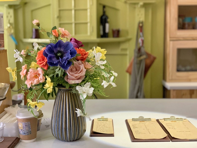 Faux Flowers in Ceramic Vase Artificial Flower Arrangement Etsy