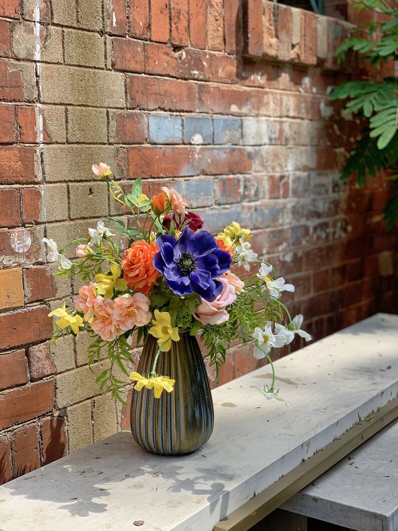 Faux Flowers in Ceramic Vase Artificial Flower Arrangement Etsy