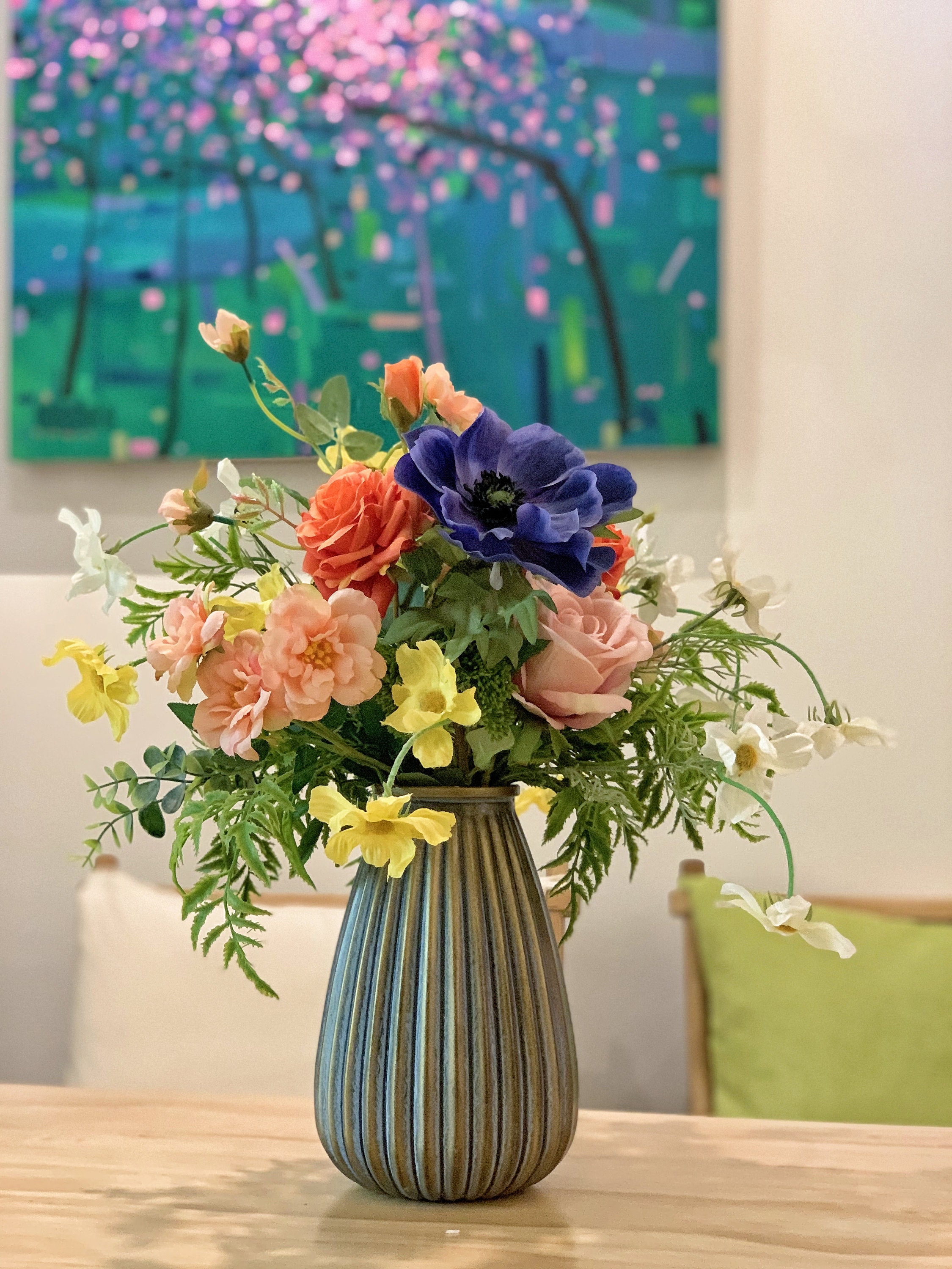 Faux Flowers in Ceramic Vase Artificial Flower Arrangement Etsy