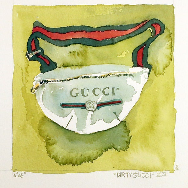 Dirty Gucci Gürteltasche - Malerei, Aquarell, 18cmx15cm, 2023
