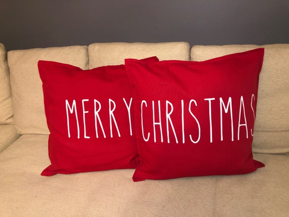 Dean Red Merry Christmas Pillows - 12 x 12 or 18 x 18 Soft Comfortable  Accent Throw Pillows (1 Set of 3)