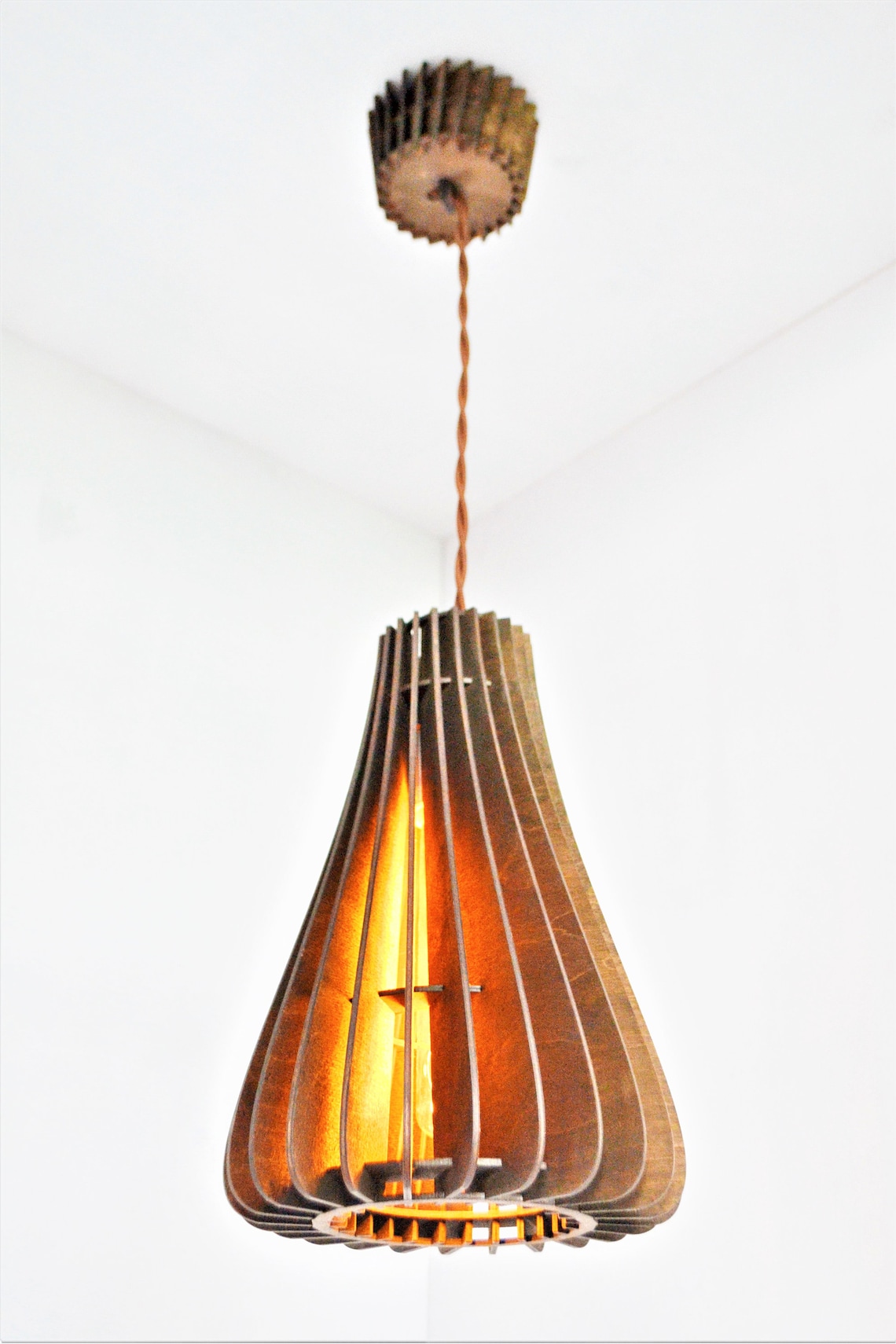 Boho ceiling light Wood lamp shade Boho light fixtures Wooden Etsy