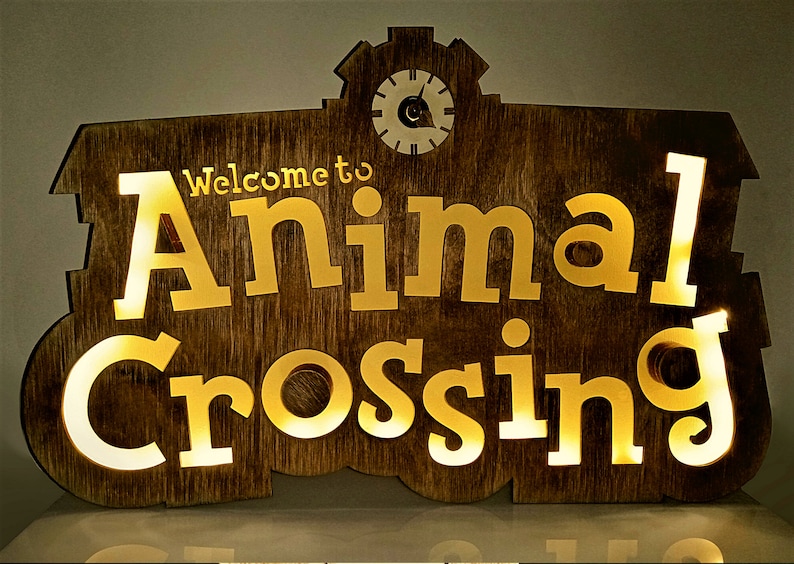 Animal Crossing Logo Gaming Light Up Wall Clock Wooden Lamp | Etsy